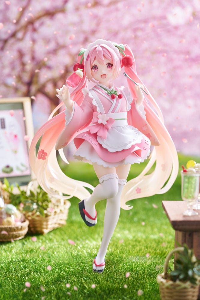 Hatsune Miku statuette PVC Newley Written Sakura Miku Japanese Cafe Ver. Reissue 18 cm