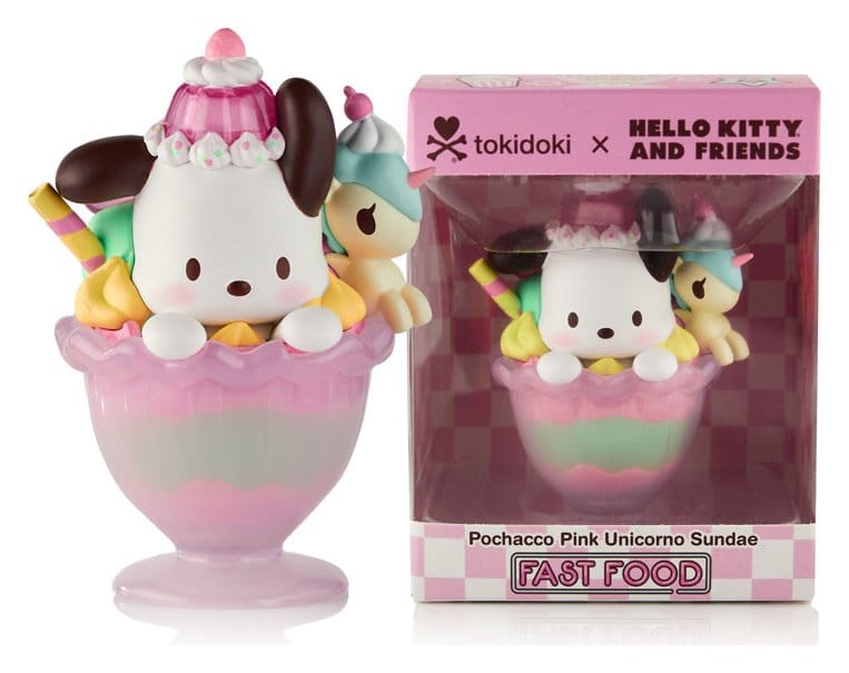 Hello Kitty & Friends Window Box figurine Fast Food Pochacco Pink Unicorn Sundae 9 cm