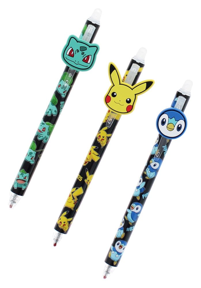 Pokémon Stylos à bille effaçables à encre gel Lot de 3