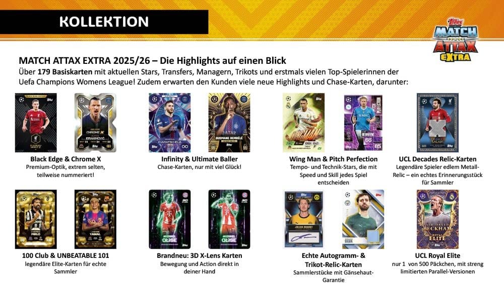 UEFA Champions League Match Attax Extra cartes à collectionner 2025/26 présentoir boosters (32)