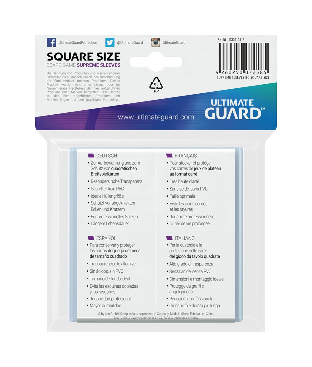 Ultimate Guard 50 pochettes Supreme Sleeves jeux de plateau au format carré