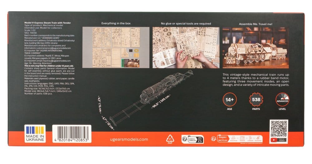 Ugears maquette en bois Train à vapeur V-Express avec tender