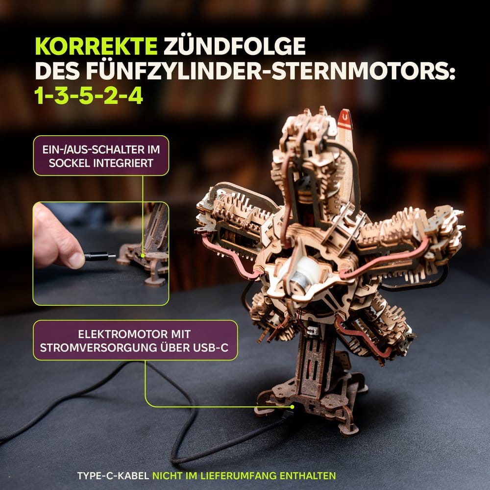 Ugears 3D maquette en bois R-5 Moteur d'avion 25 cm
