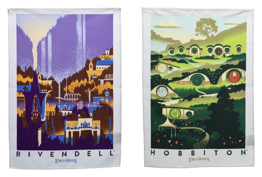 Le Seigneur des Anneaux set de 2 torchons Rivendell & Hobbiton 70 cm