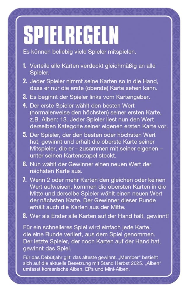 K-Pop Jeu de Cartes Top Trumps *ALLEMAND*