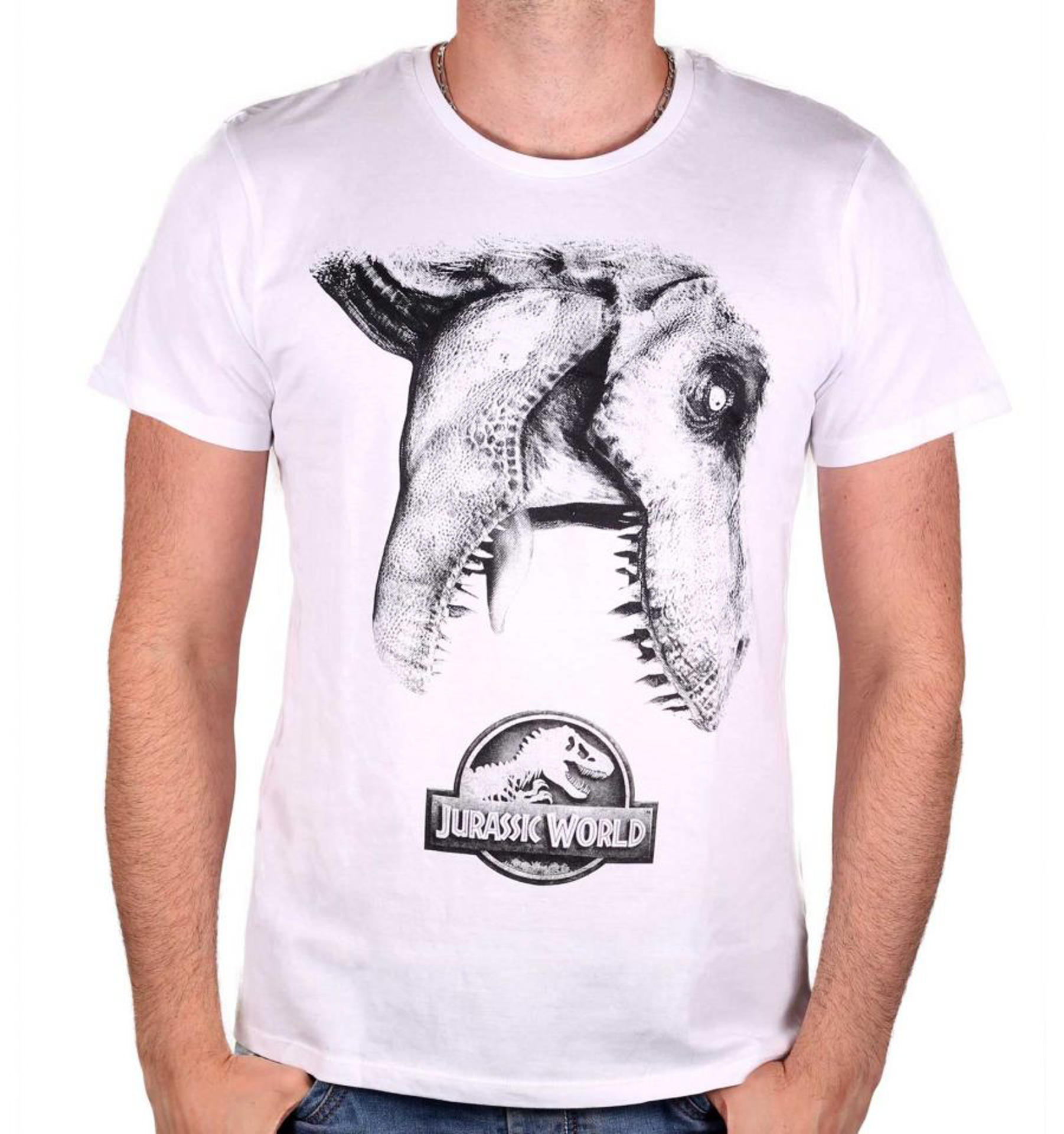 Jurrasic World - Tyrannosaur Logo White T-Shirt M - flash vidéo
