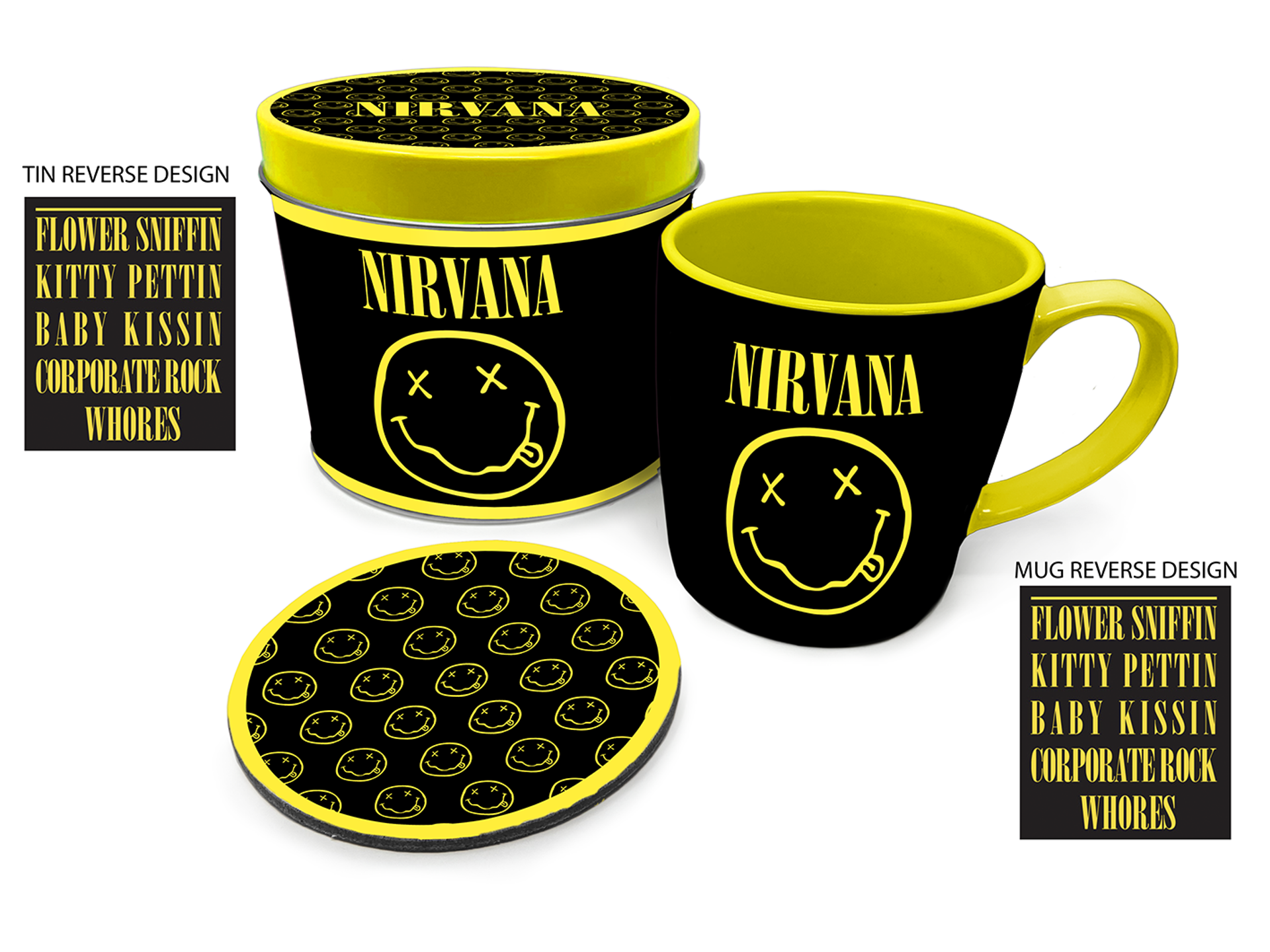 Nirvana - Mug + Dessous de verre en boite en métal Smiley - flash vidéo