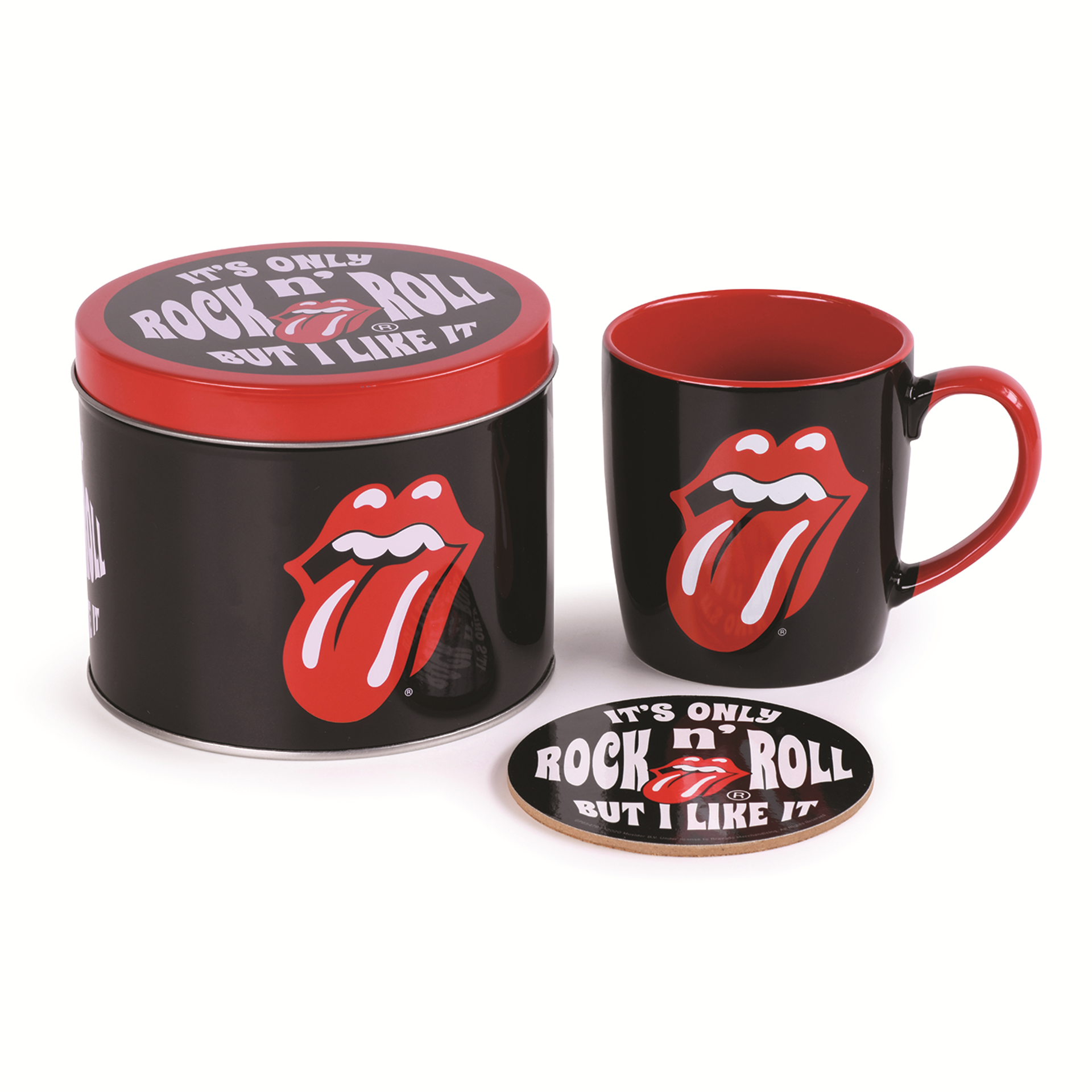 The Rolling Stones - Mug + Dessous de verre en boite en métal "It's Only Rock n' Roll"