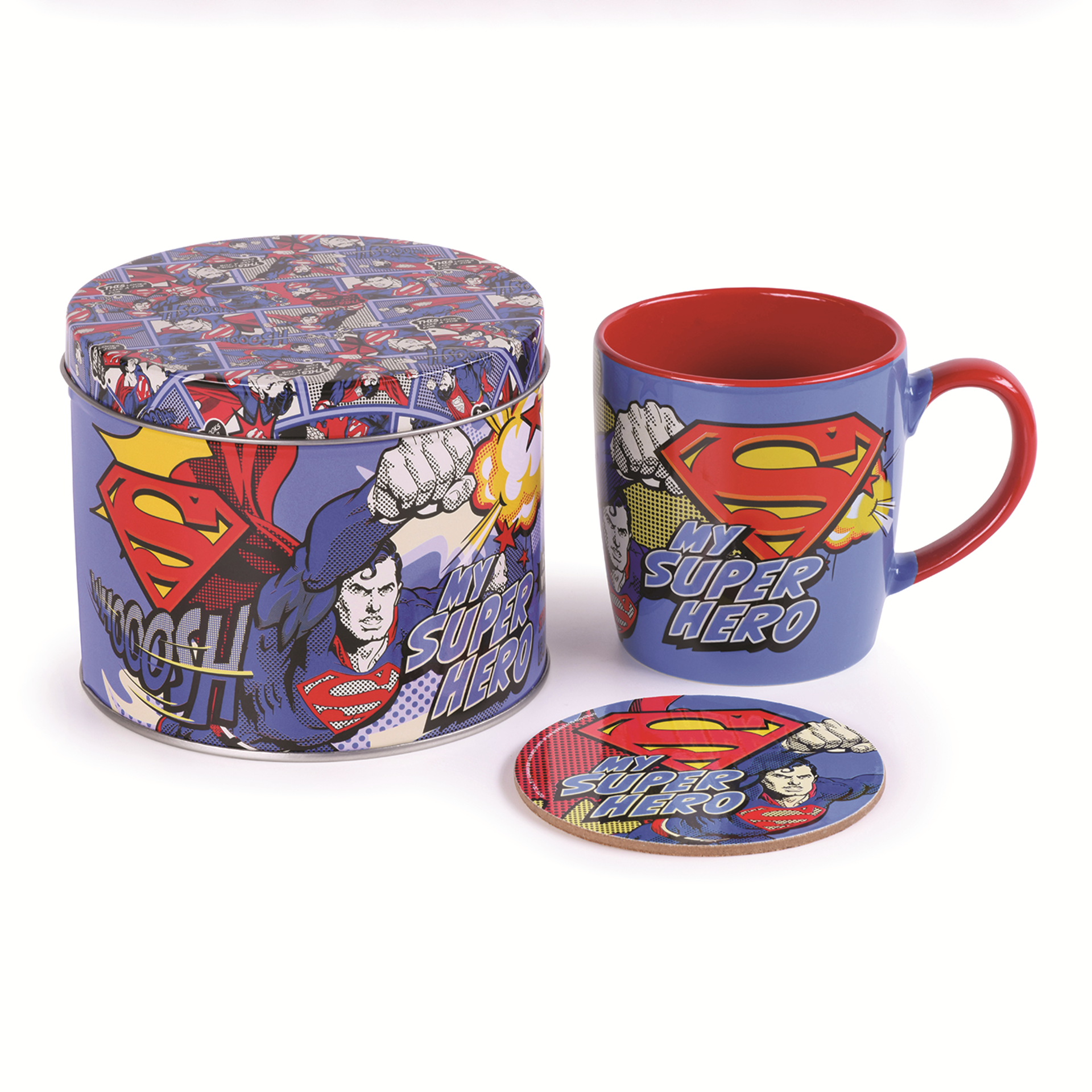 DC Comics - Mug + Dessous de verre en boite en métal Superman "Mon Super Héros"