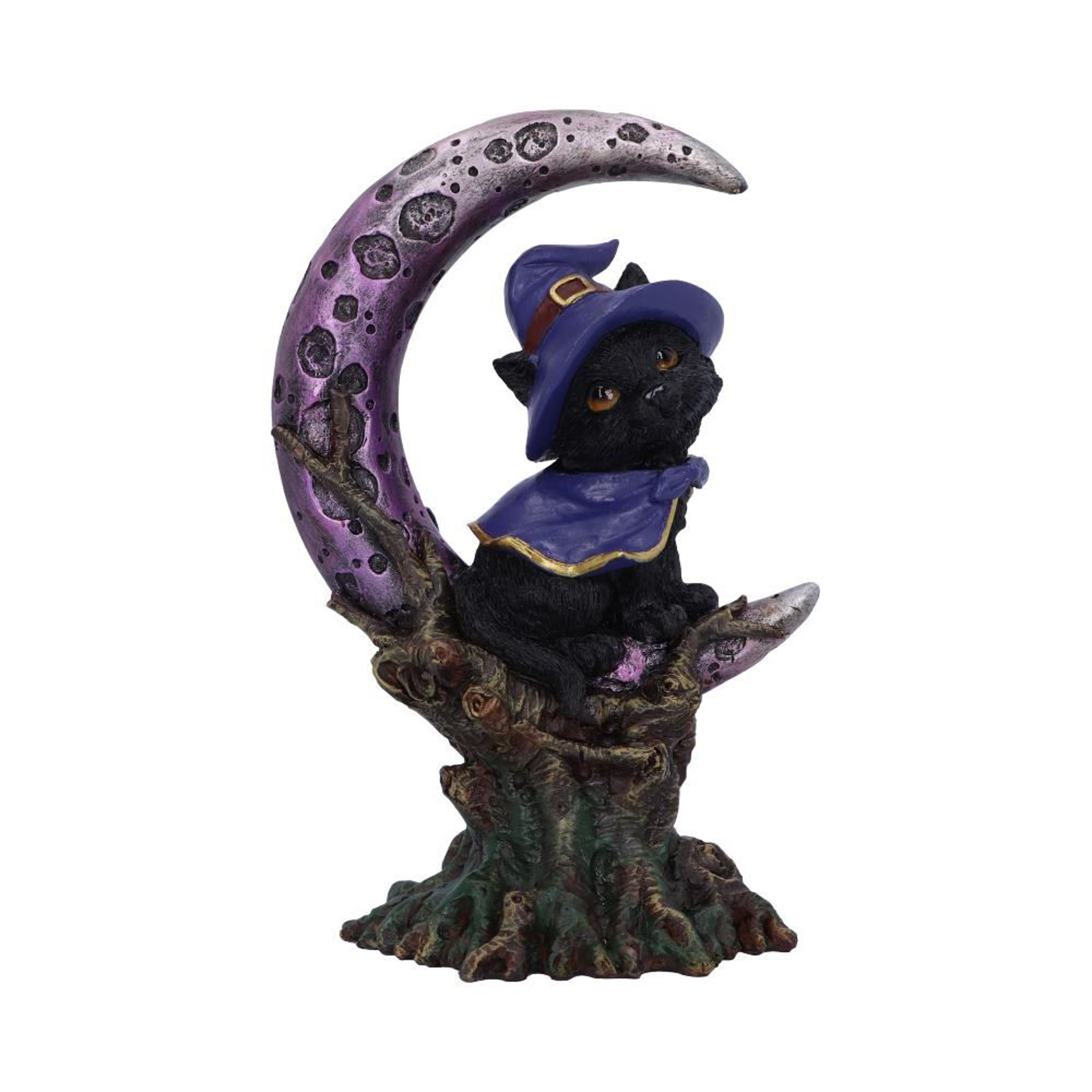 Grimalkin - Figurine de chat noir familier de sorcières et Croissant de lune 18.5cm - flash vidéo