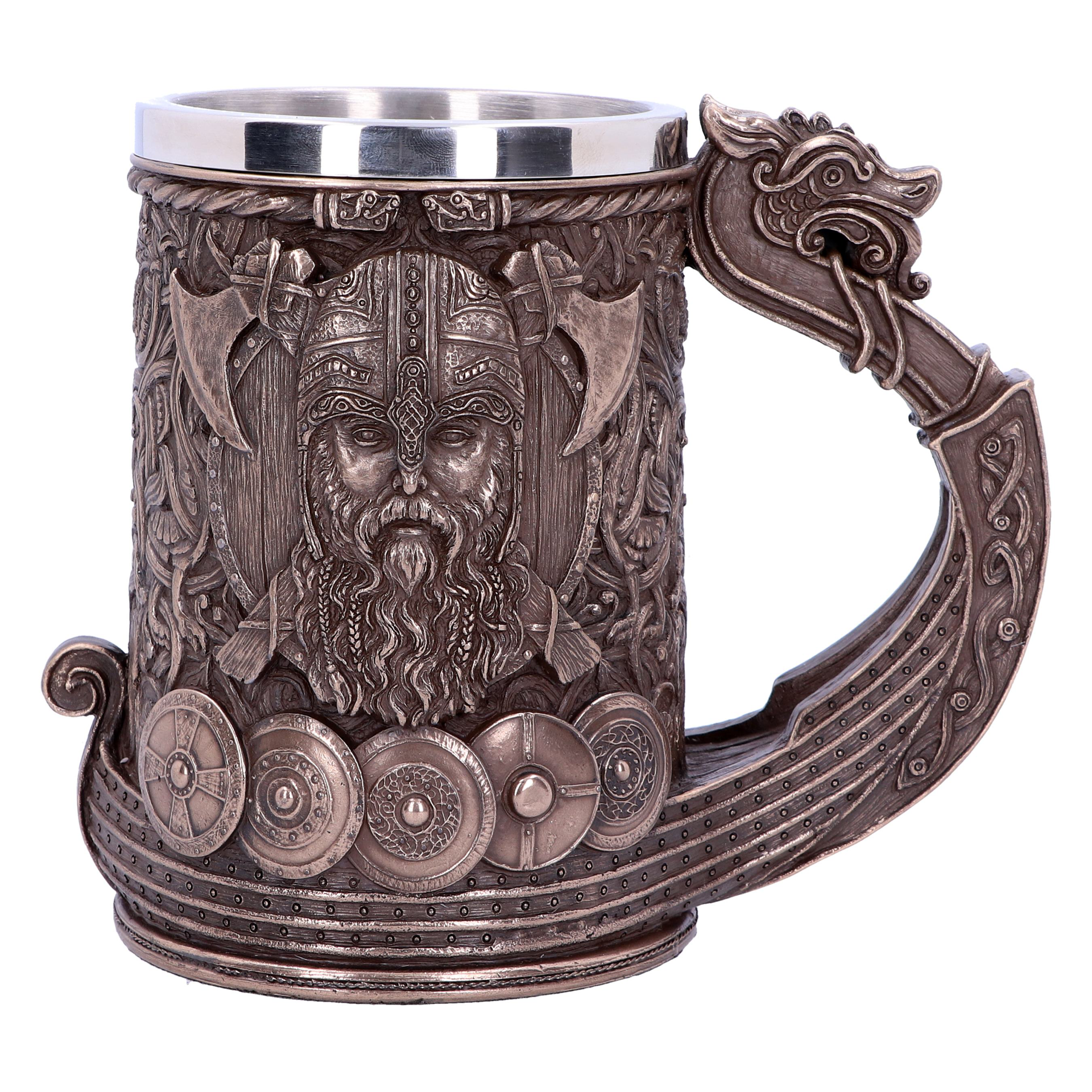 Vikings - Chope couleur bronze de Drakkar à proue dragon 15cm - flash vidéo