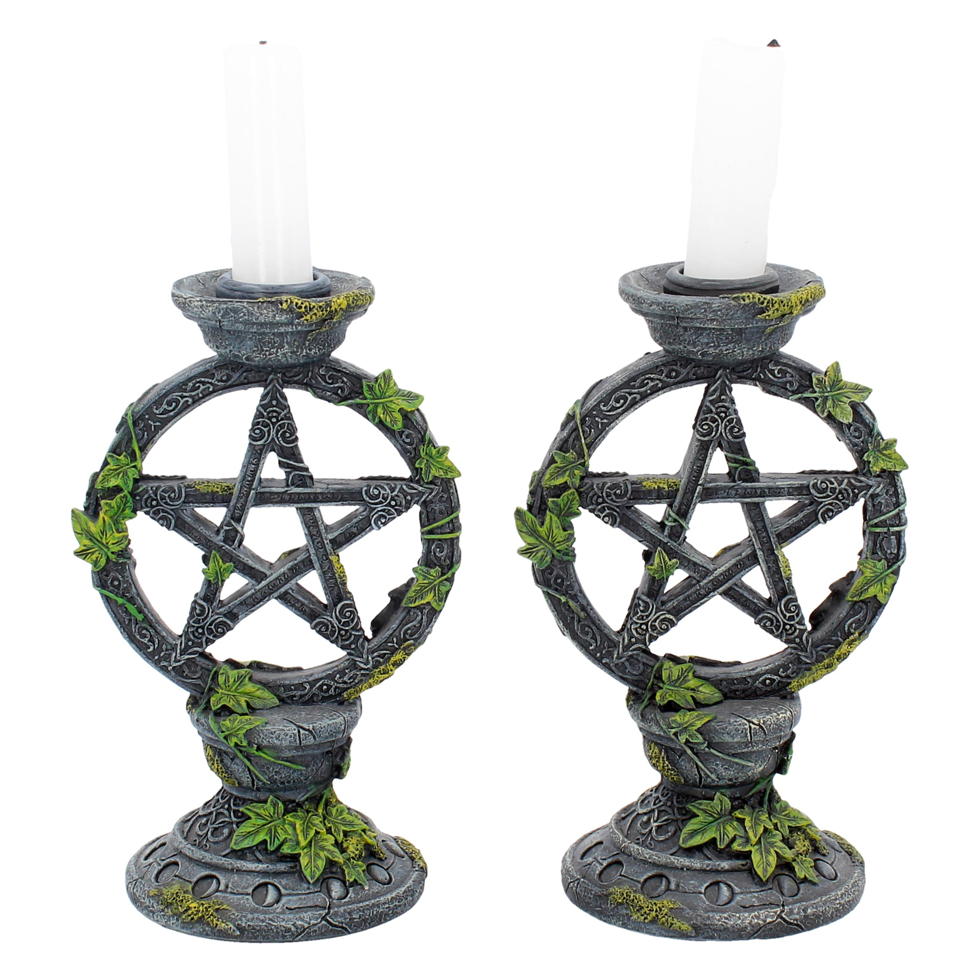 Wiccan Pentagram - Ensemble de deux bougeoirs de sorcières 15cm - flash vidéo