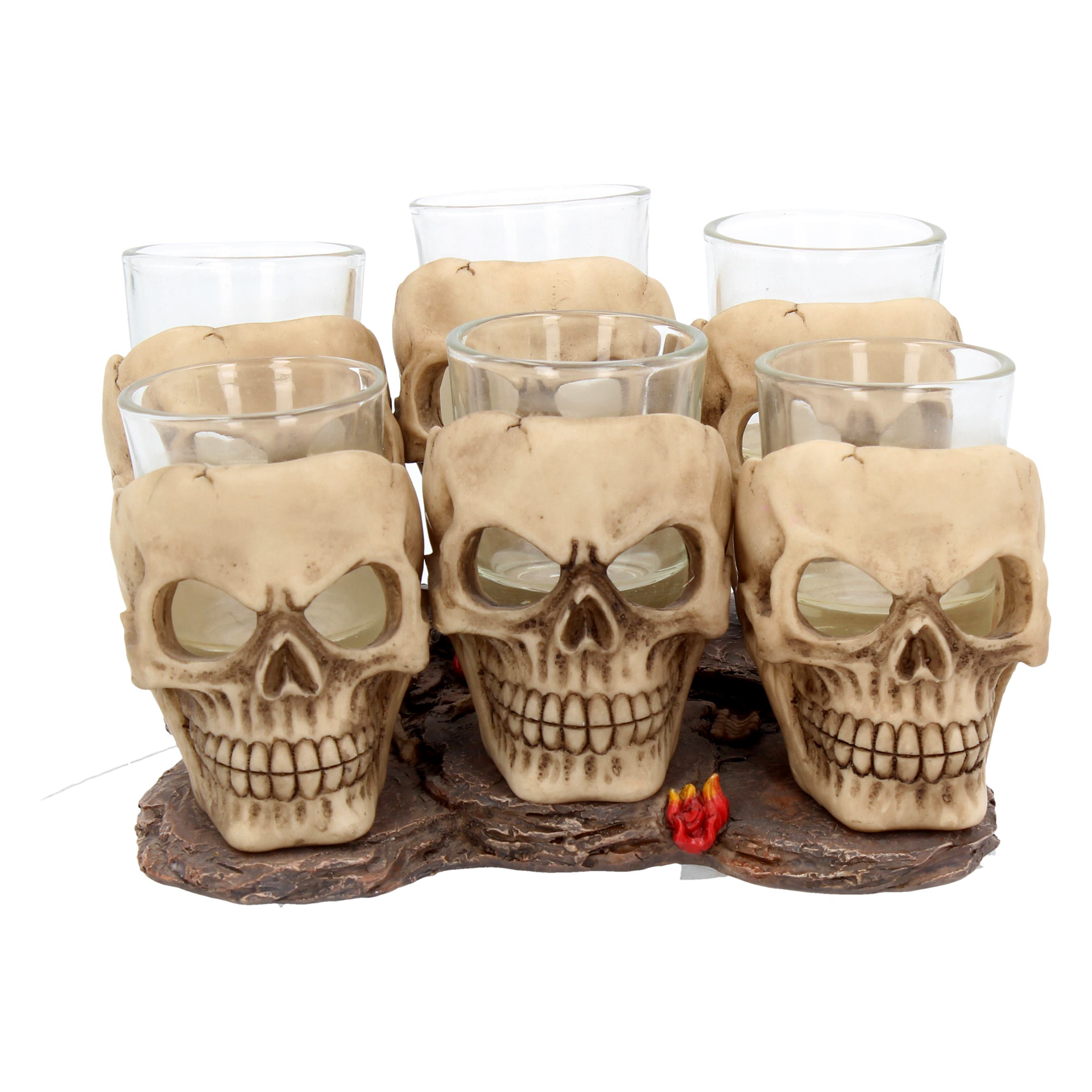 Six Shooter Skulls - Ensemble de 6 verres à shots en formes de crânes 10cm - flash vidéo