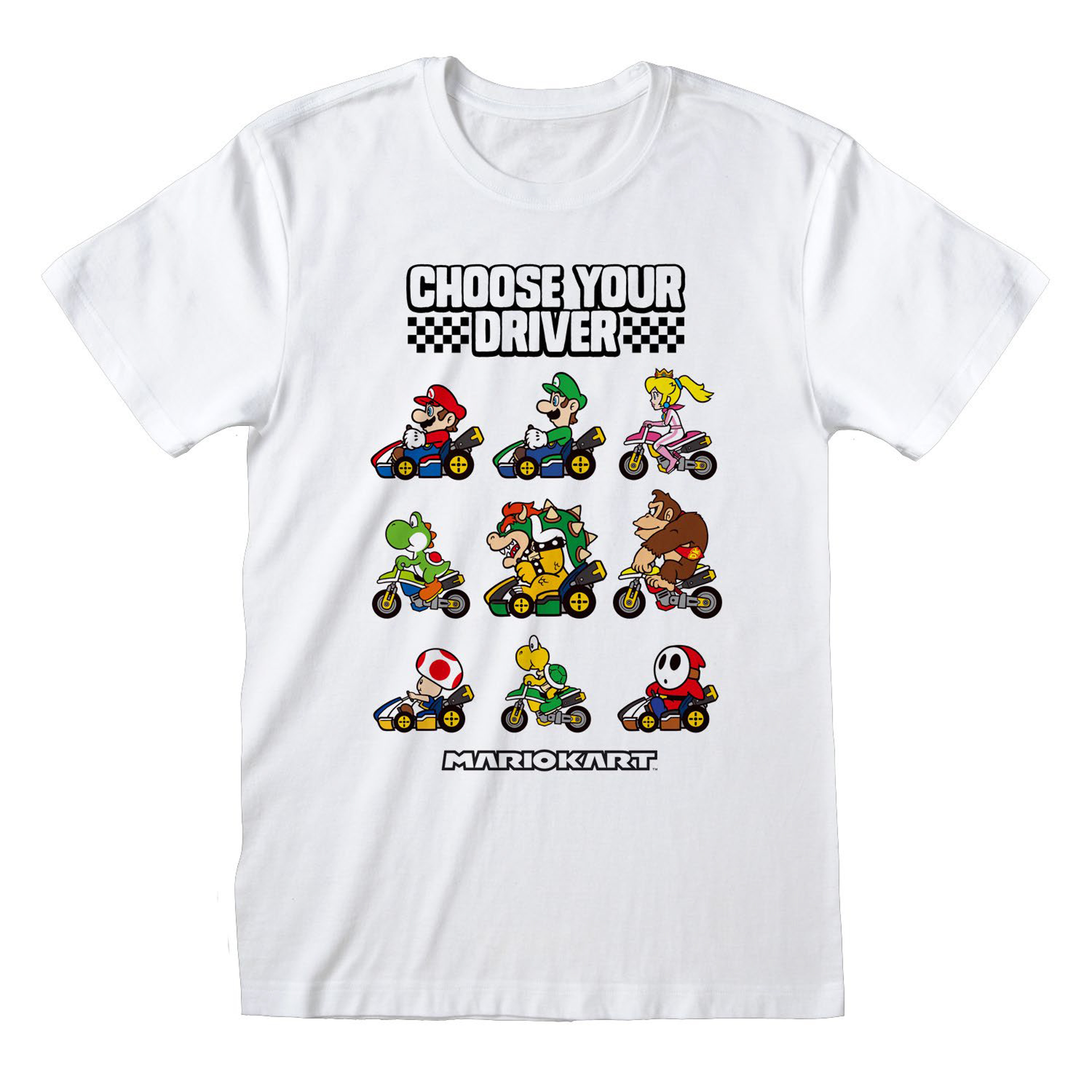 Nintendo - T-Shirt unisexe Blanc Mario Kart Choisissez votre pilote - XL - flash vidéo