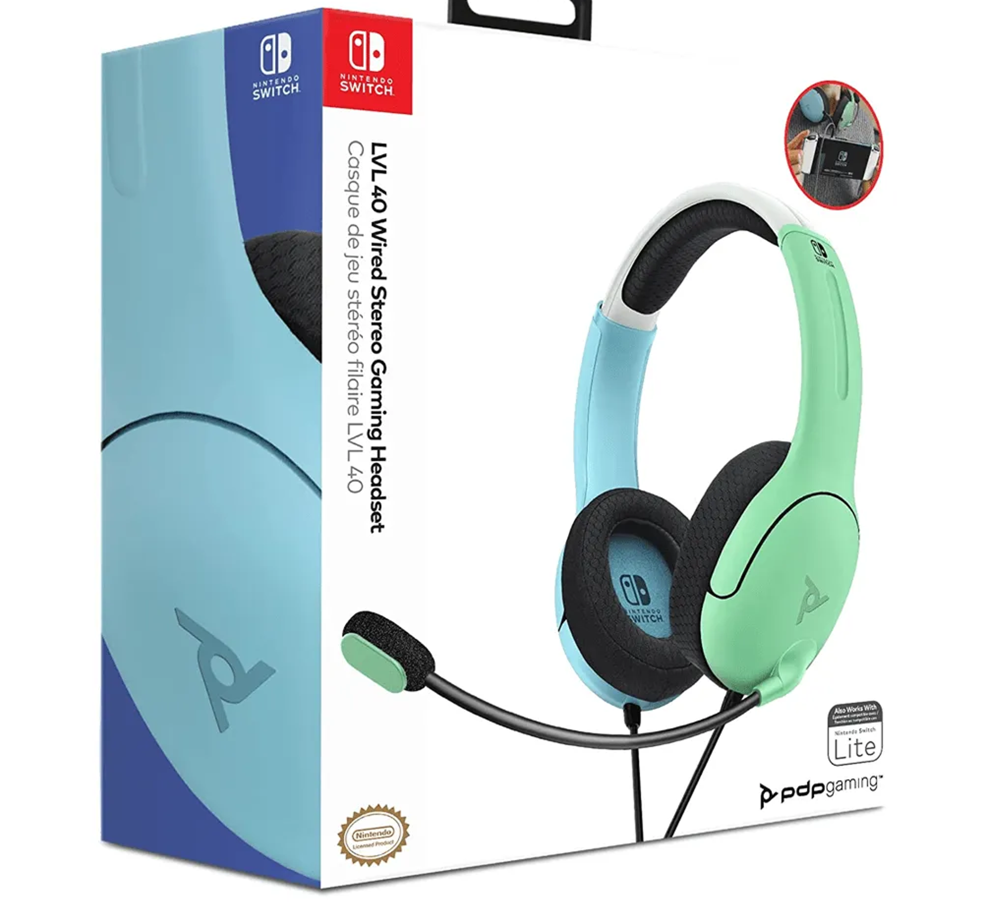 PDP - Casque de jeu stéréo filaire LVL40 Aloha Bleu et Vert pour Nintendo Switch, Switch Lite et Switch OLED - flash vidéo