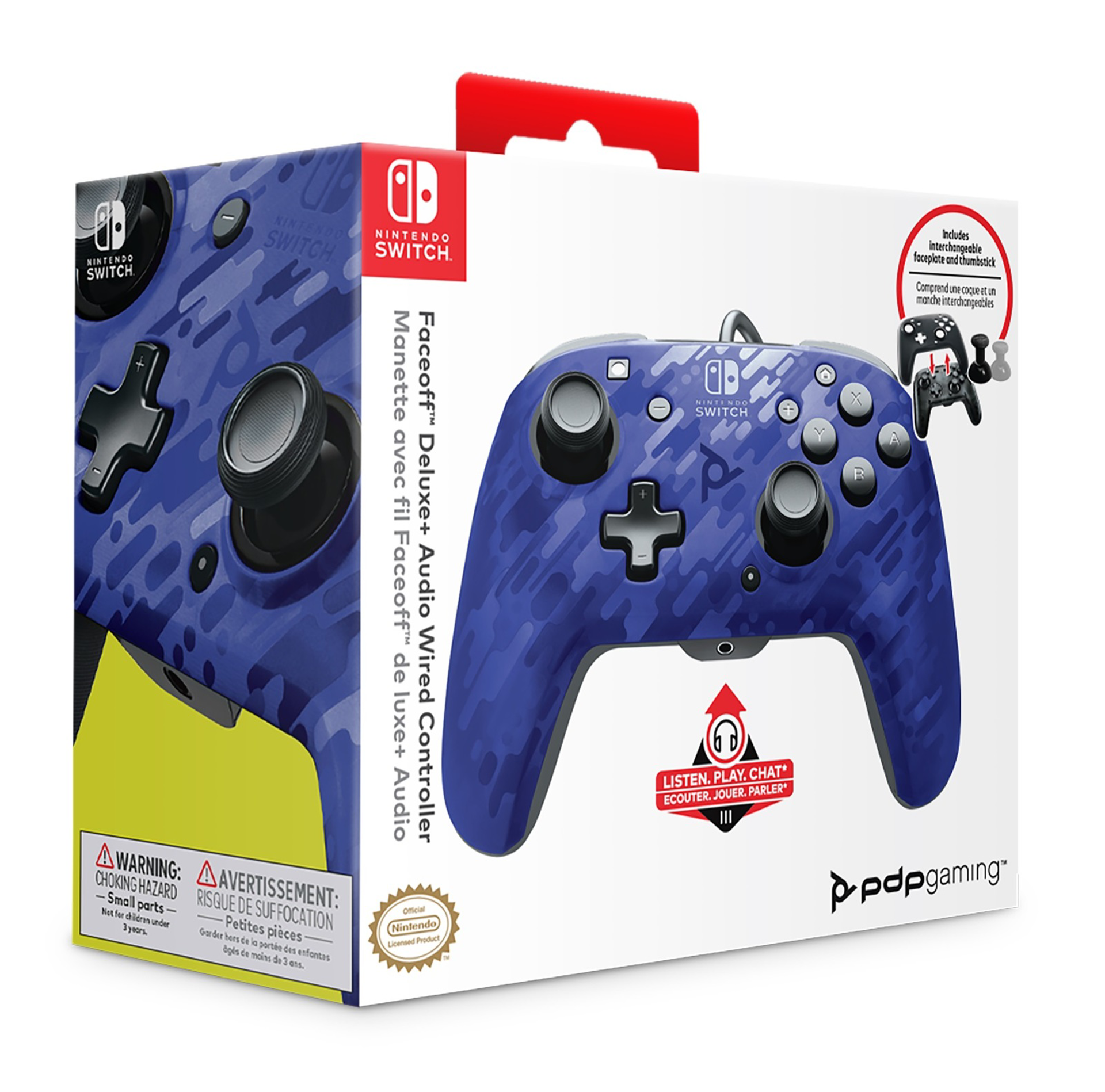 PDP - Nintendo Switch Faceoff Controller Deluxe Audio - Camo Blue - flash vidéo