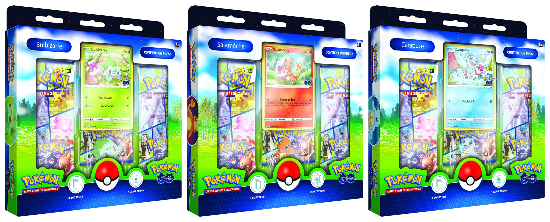 Pokémon JCC - Collection avec pin’s Pokémon GO (Bulbizarre ou Salamèche ou Carapuce 1x Boite aléatoire) - flash vidéo