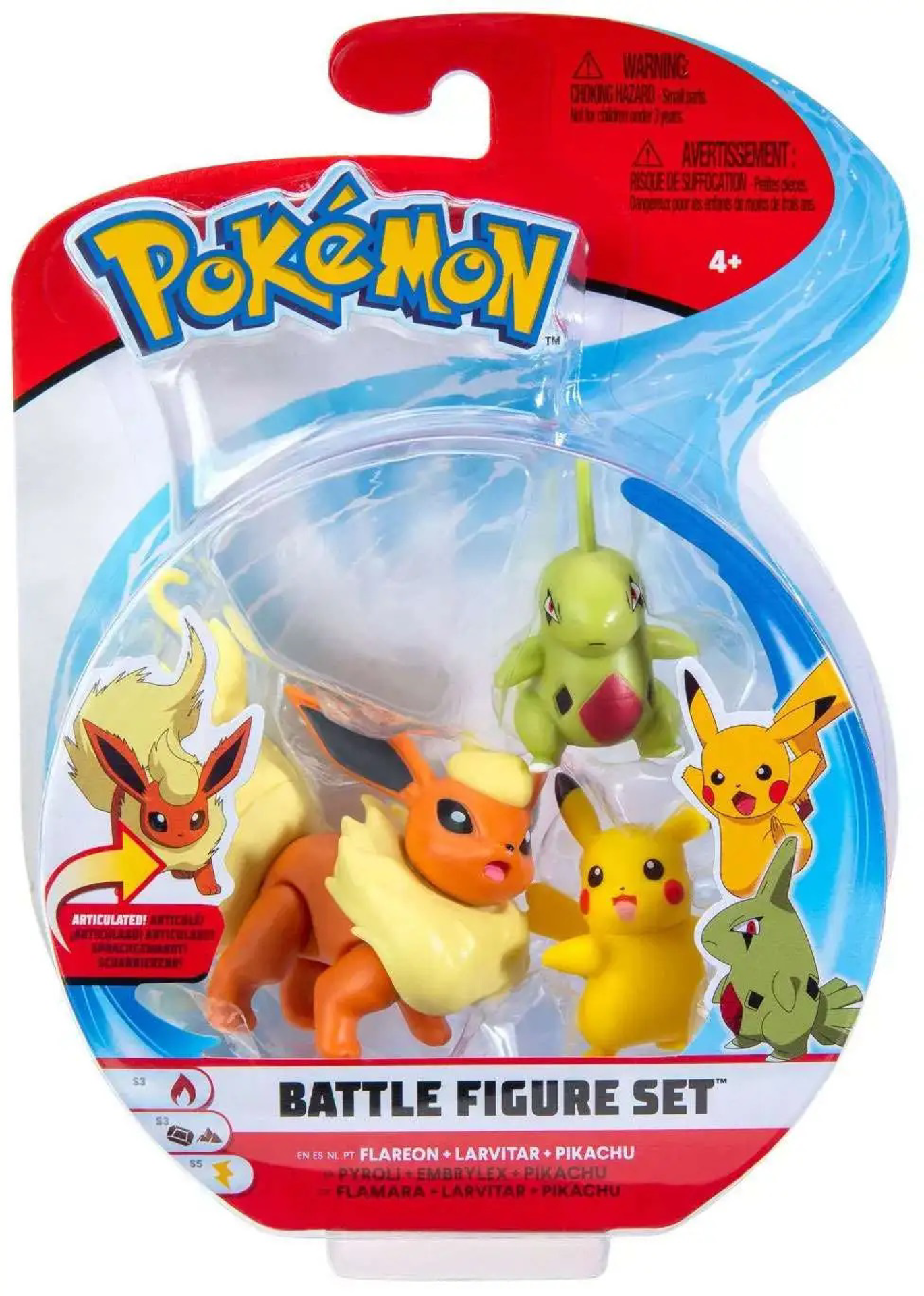 Pokémon - Set de 3 figurines de combat Pyroli + Embrylex + Pikachu - flash vidéo