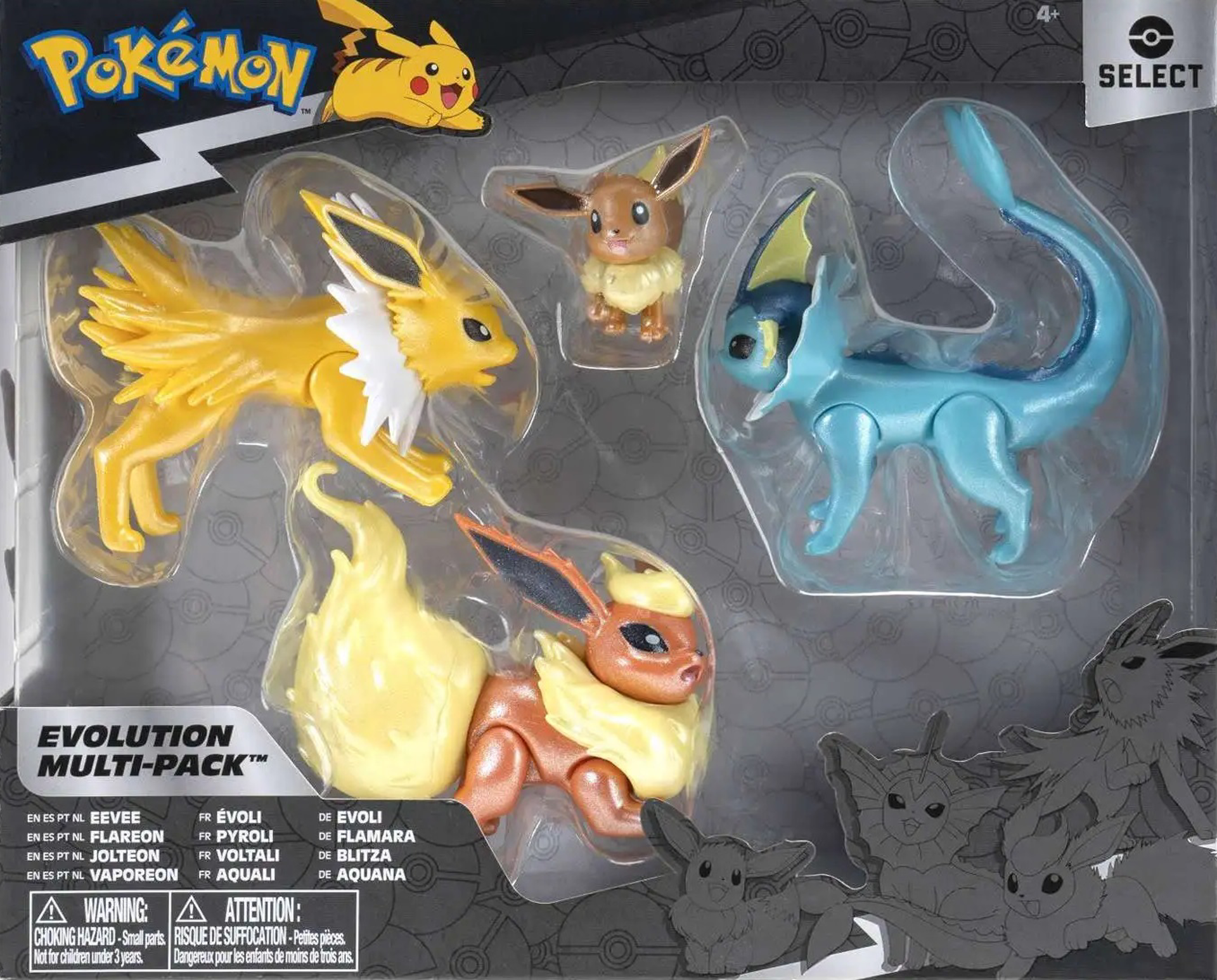 Pokémon - Set de figurines de combat Evolution Évoli + Pyroli + Voltali + Aquali - flash vidéo