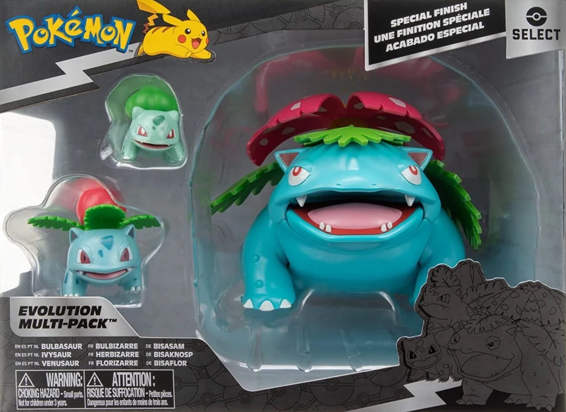 Pokémon - Set de figurines de combat Evolution Bulbizarre + Herbizarre + Florizarre - flash vidéo