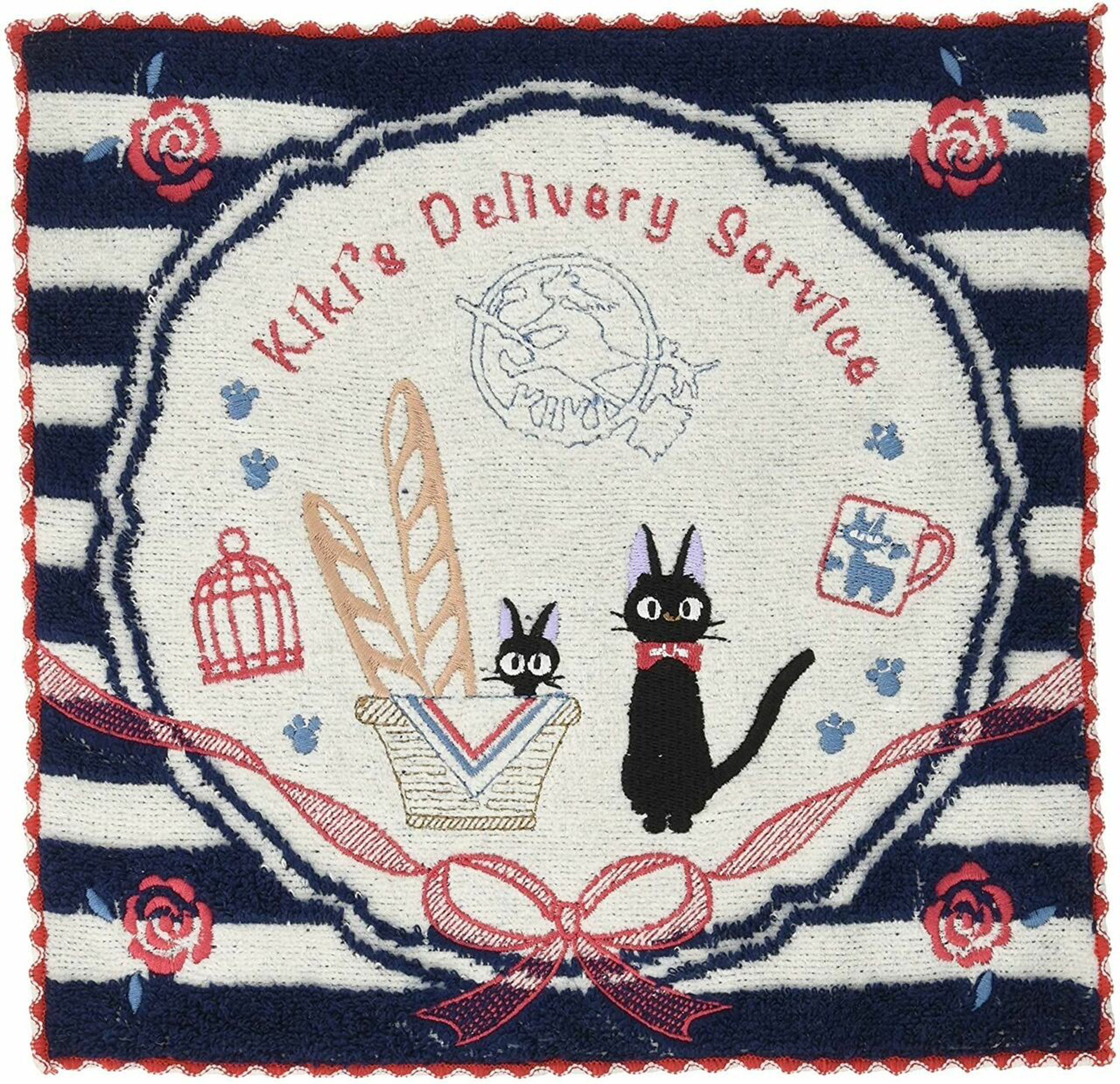 Ghibli - Kiki la petite sorcière - Essuie-mains bleu marine à rayures 25x25cm - flash vidéo