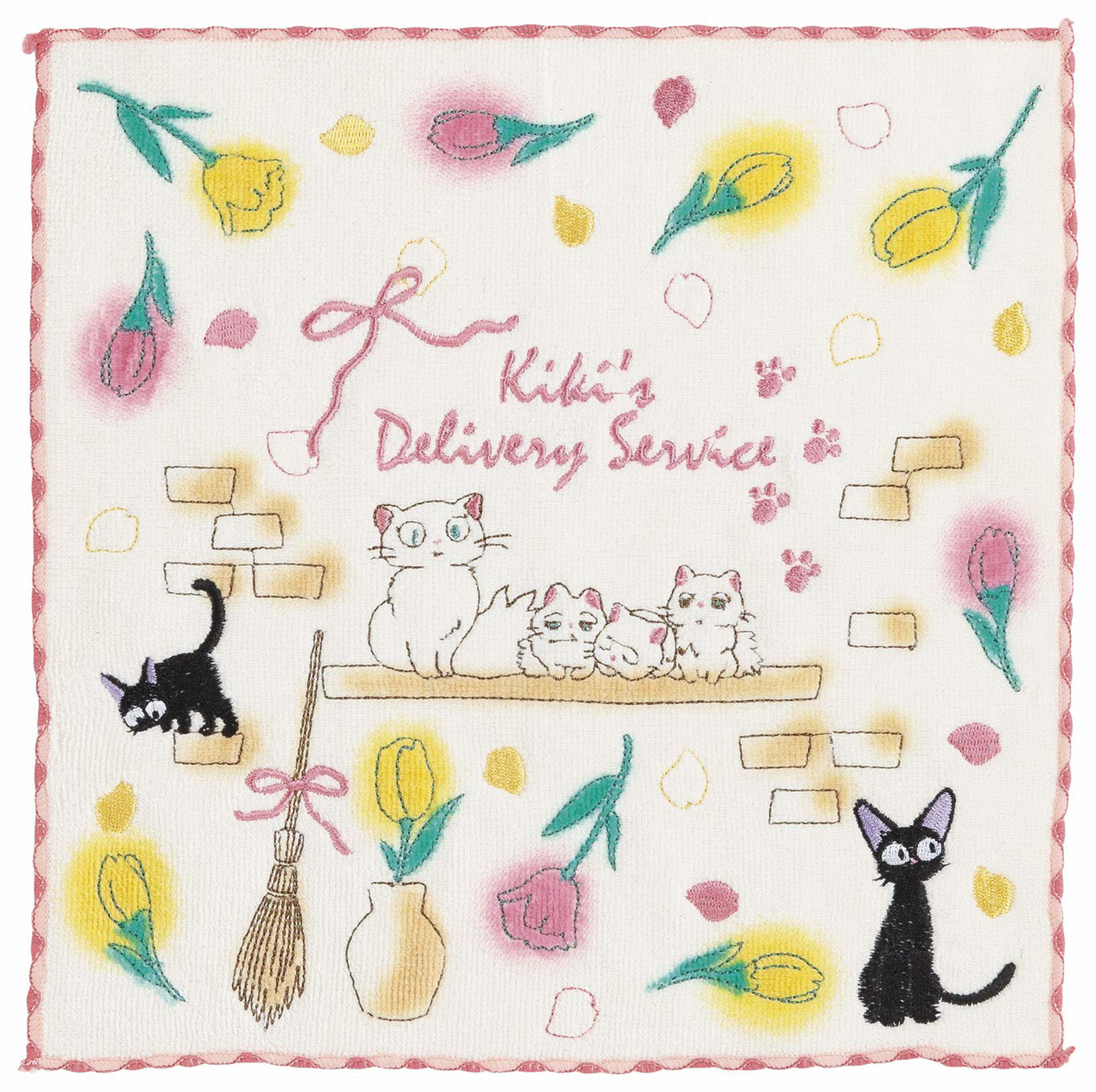 Ghibli - Kiki la petite sorcière - Essuie-mains brodé Famille de Chat 25x25cm - flash vidéo