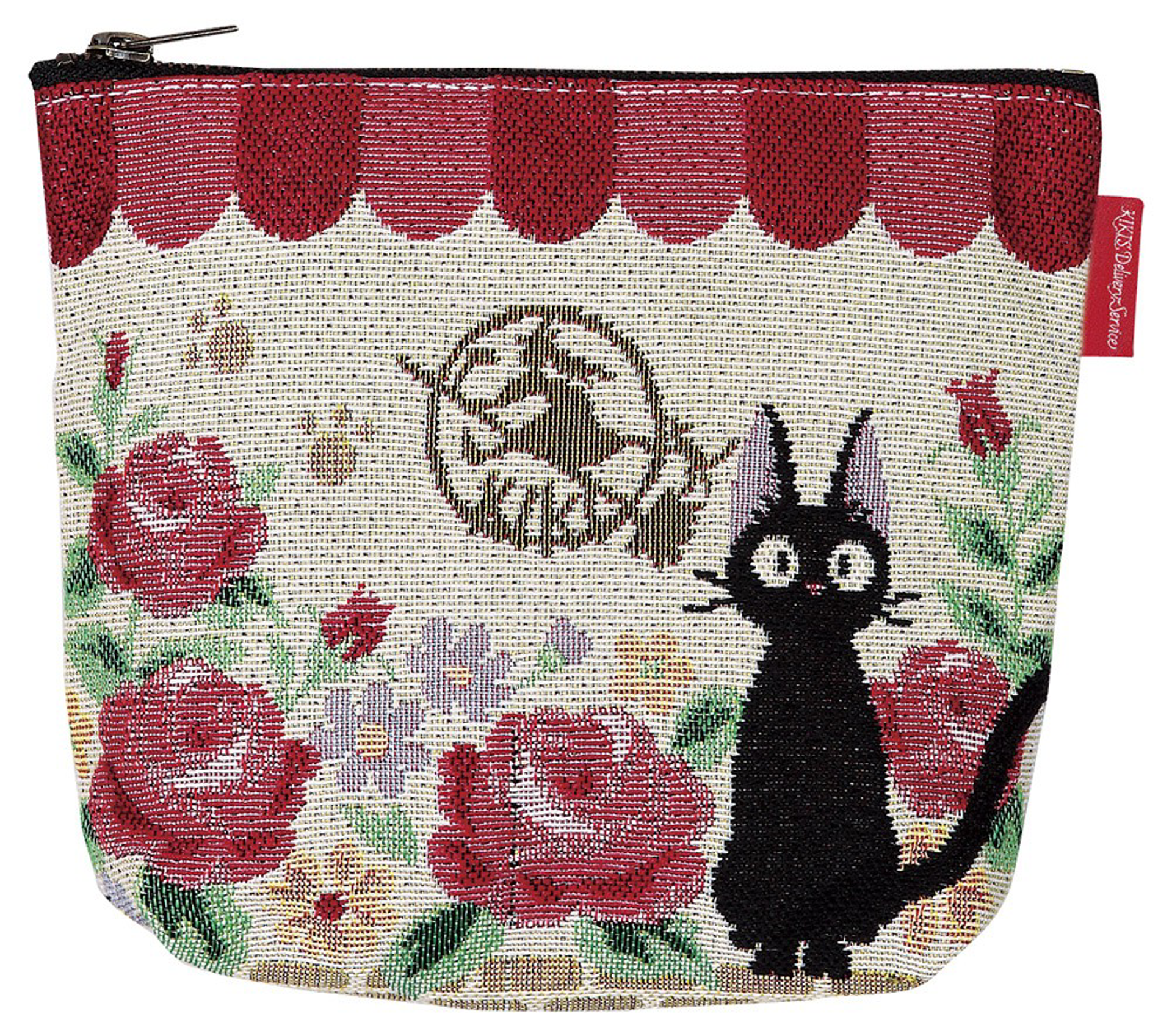 Ghibli - Kiki la petite sorcière - Pochette en tissu de tapisserie Jiji devant un parterre de roses - flash vidéo