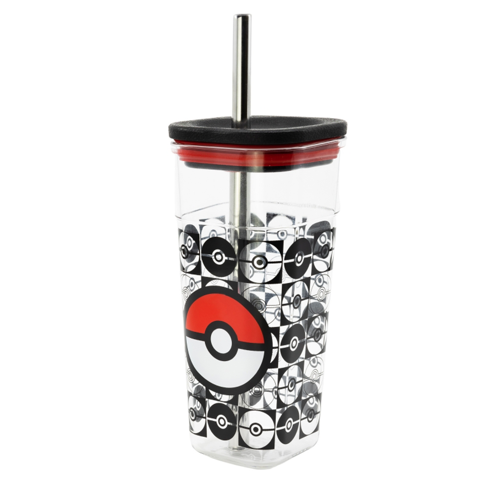 Stor Young Adult - Pokémon - Verre Acrylique (avec Paille en Acier Inoxydable) - Poké-Ball - 540 ML - flash vidéo