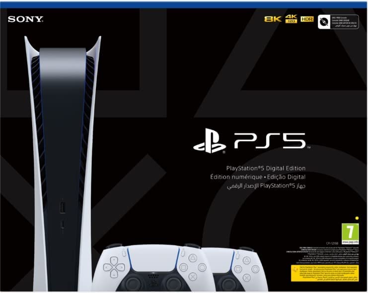 PlayStation 5 Digital Edition Blanche + 2 manettes PS5 DualSense (Blanche) - flash vidéo