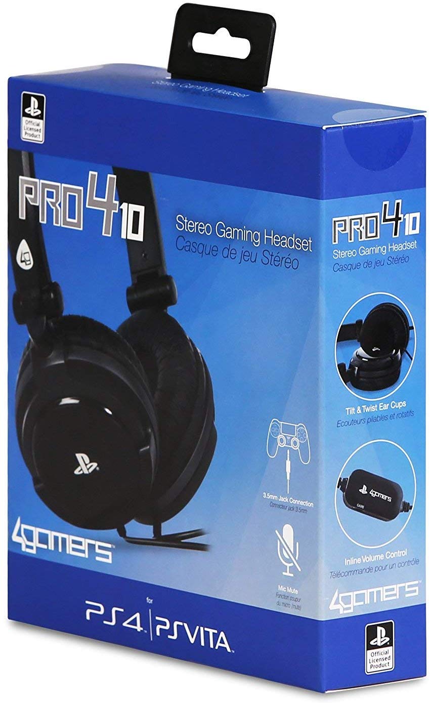 4Gamers - Casque de jeu stéréo filaire PRO 4-10 Noir pour PS5 et PS4 - flash vidéo
