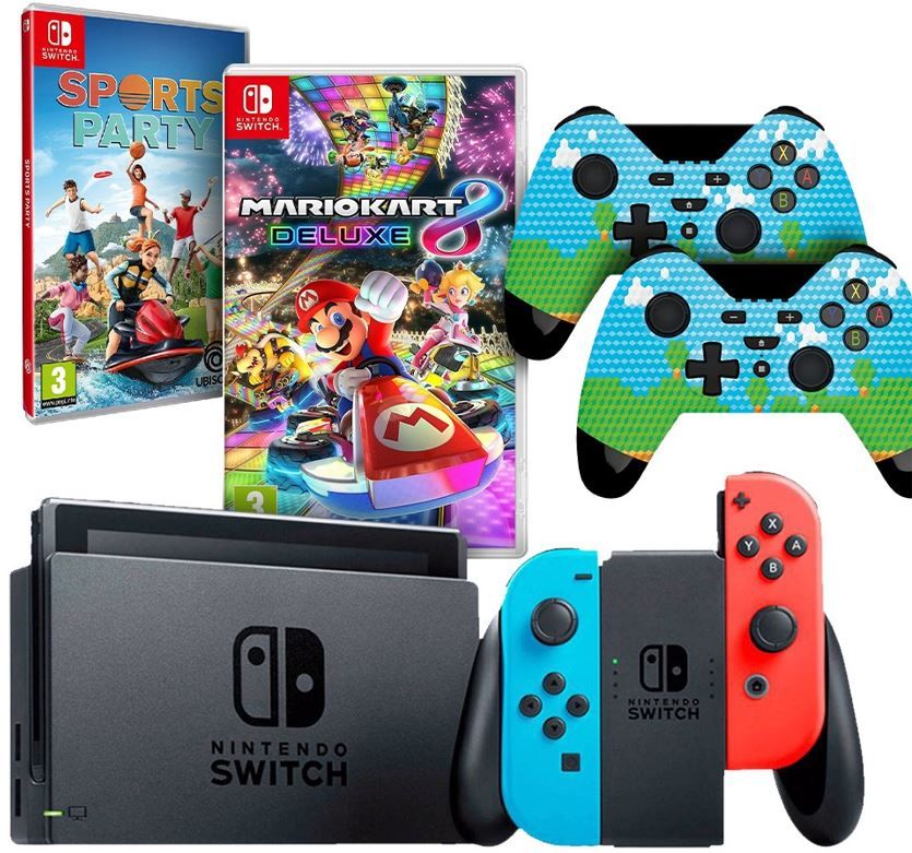 Smartoys Bundle "Play Together" Switch + 2x Gioteck WX4 Adventure + Mario Kart 8 + Sports Party - flash vidéo