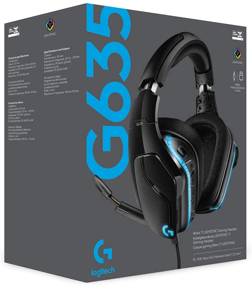Logitech Casque de jeu Lightsync 7.1 Surround G635 pour PC, PS4, Xbox One et Switch - flash vidéo