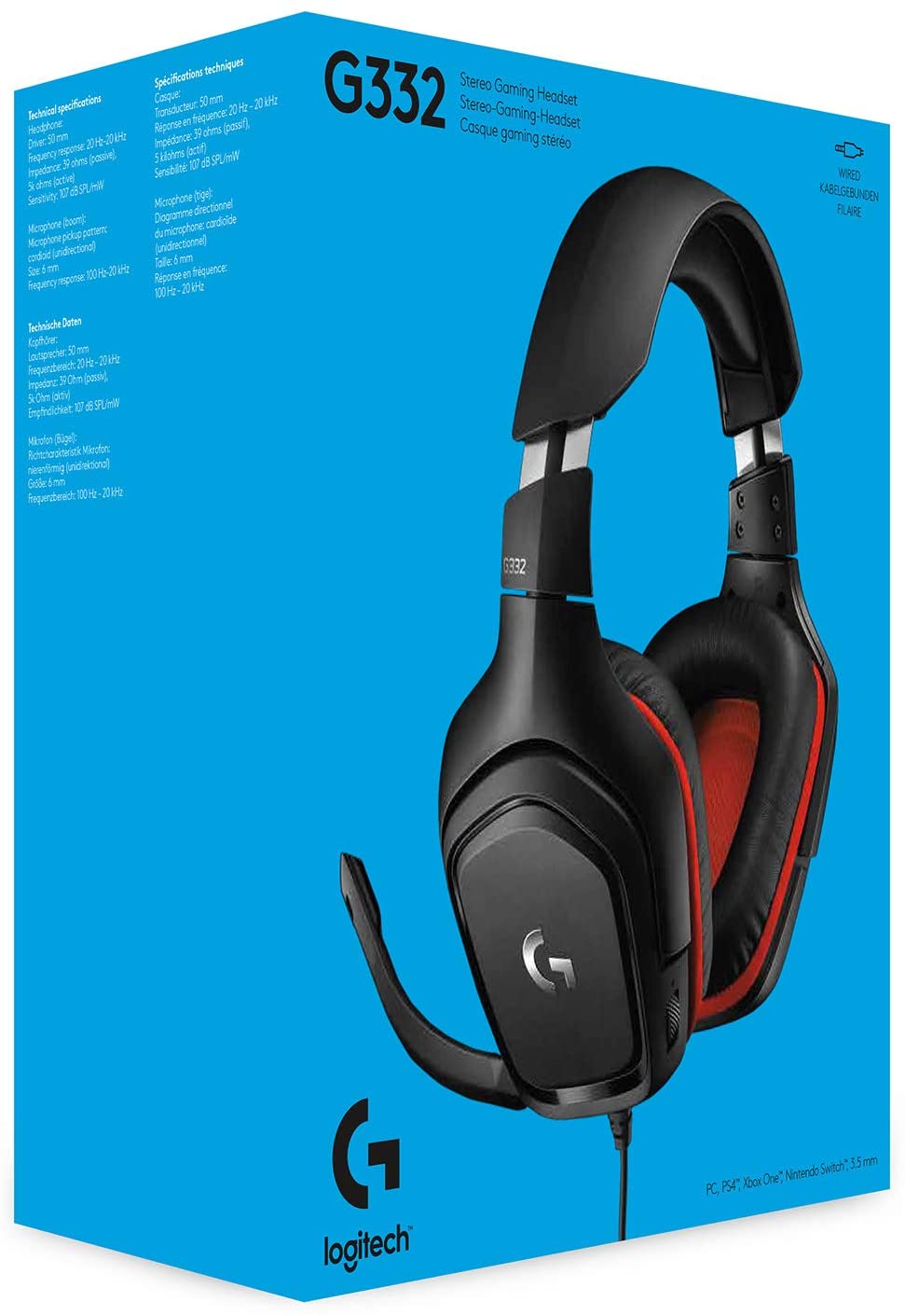 Logitech Casque de jeu stéréo filaire en similicuir G332 pour PC, PS4, Xbox One et Switch - flash vidéo