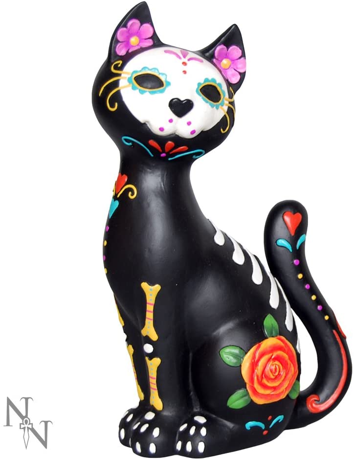 Sugar Kitty - Figurine d'ornement de chat du Jour des Morts 26cm - flash vidéo