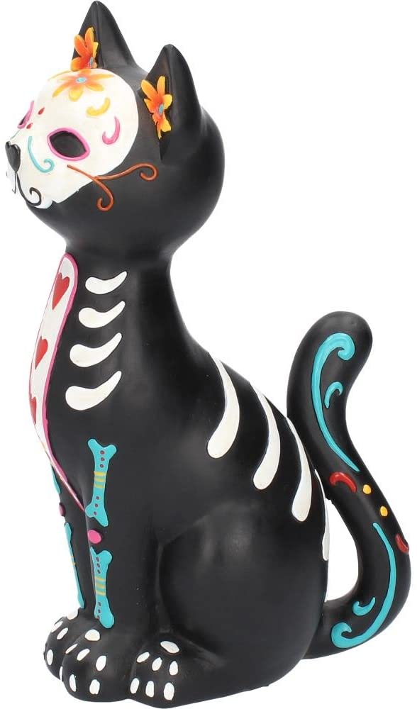 Sugar Kitty - Figurine d'ornement de chat du Jour des Morts 26cm - flash vidéo