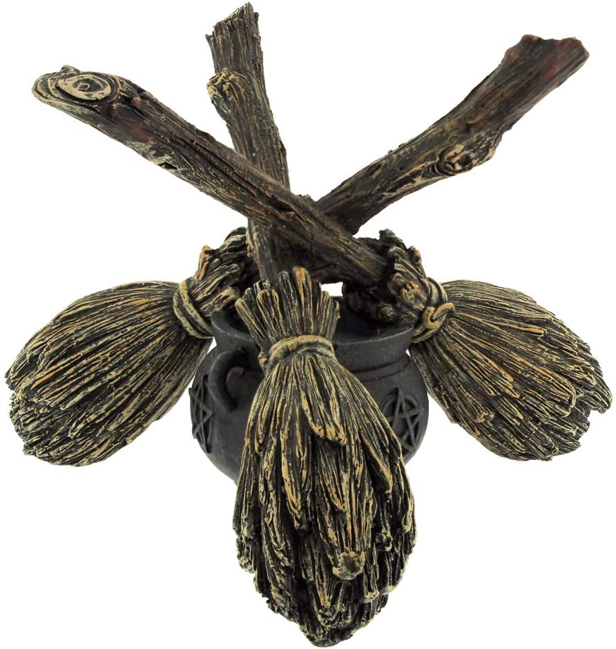 Wiccan Witchcraft - Porte boule de cristal en forme de balais de sorcières 17cm - flash vidéo