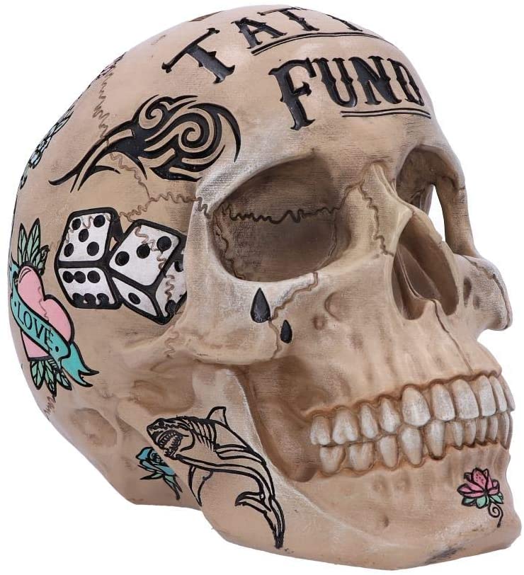 Tattoo Fund - Crâne couleur os naturel avec tatouages tribaux traditionnels - flash vidéo