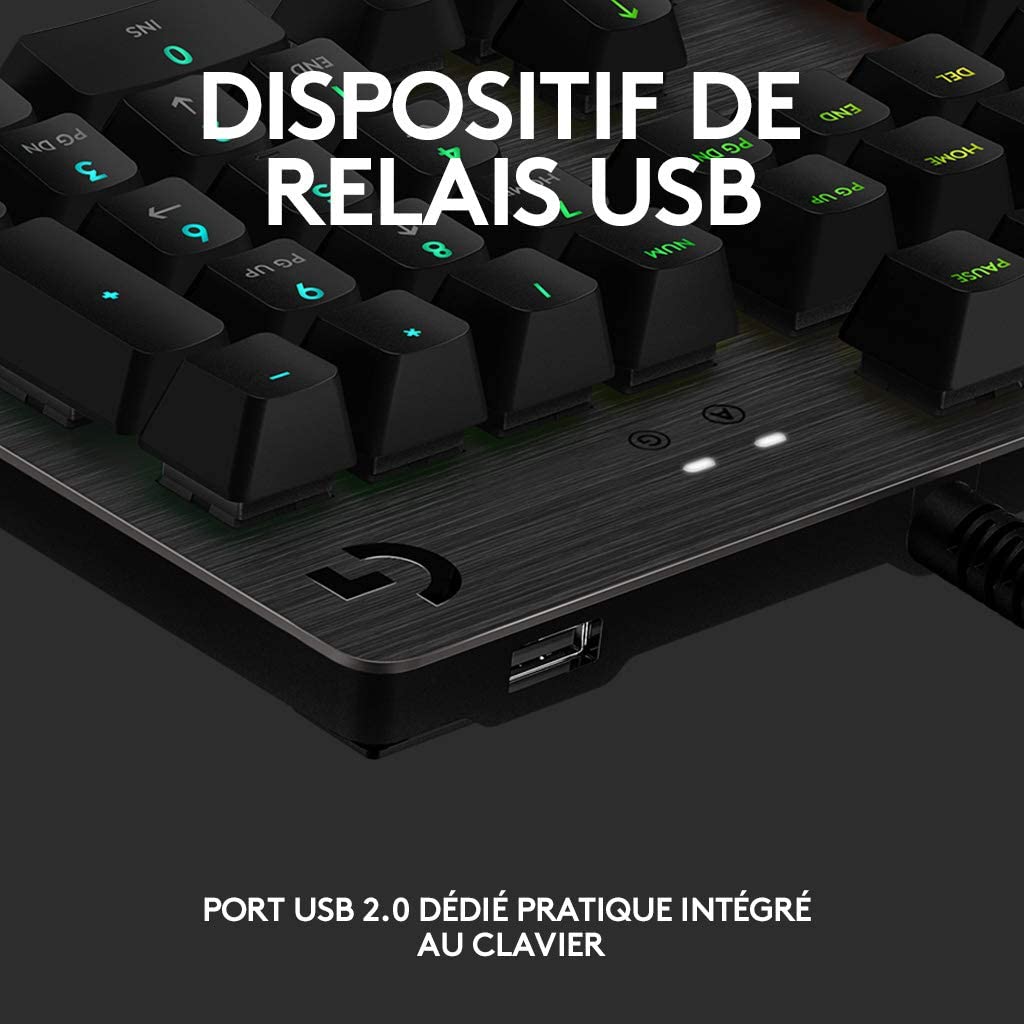 Logitech Clavier mécanique de jeu Lightsync RGB avec commutateurs GX Brown G513 Carbon - Azerty FR