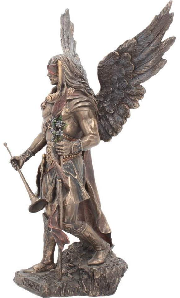 Gabriel With Staff - Figurine religieuse d'archange de couleur bronze 33.5cm