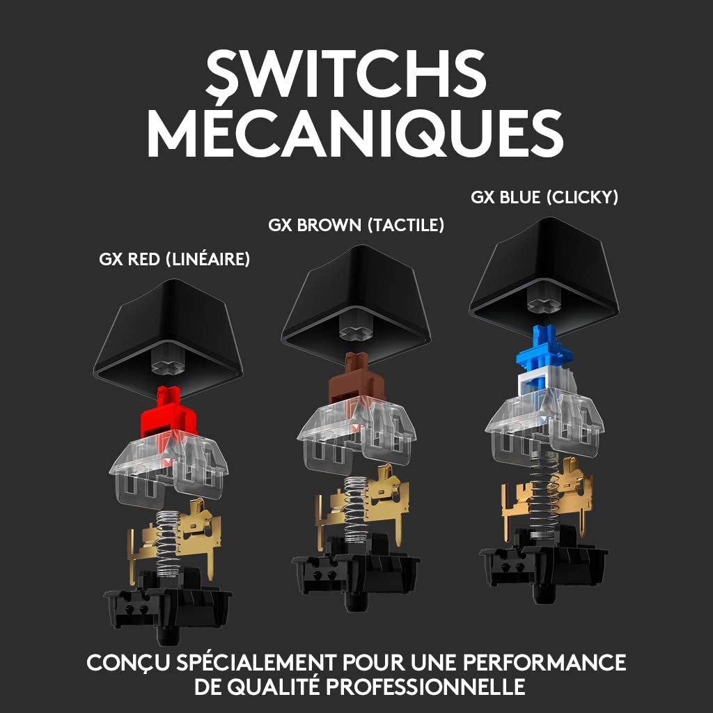 Logitech Clavier mécanique de jeu Lightsync RGB avec commutateurs GX Brown G513 Carbon - Azerty FR