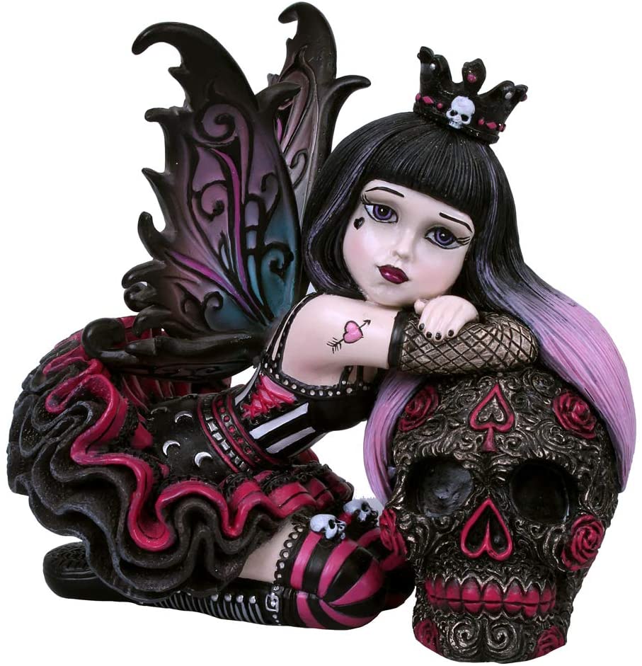 Lolita - Figurine d'ornement de Fée gothique et de crâne en sucre 12cm - flash vidéo