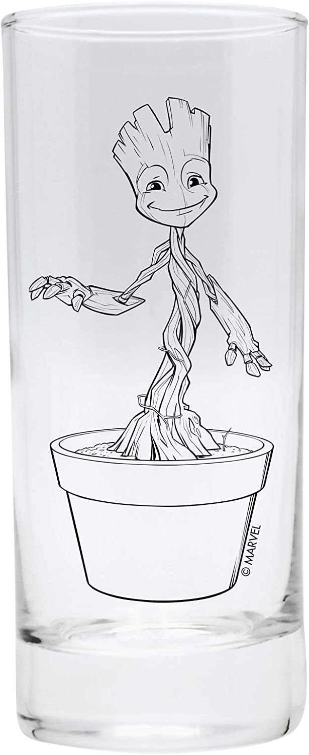 § Marvel - Coffret cadeau Verre 290ml, Porte-clef PVC et Mini Mug Groot - flash vidéo