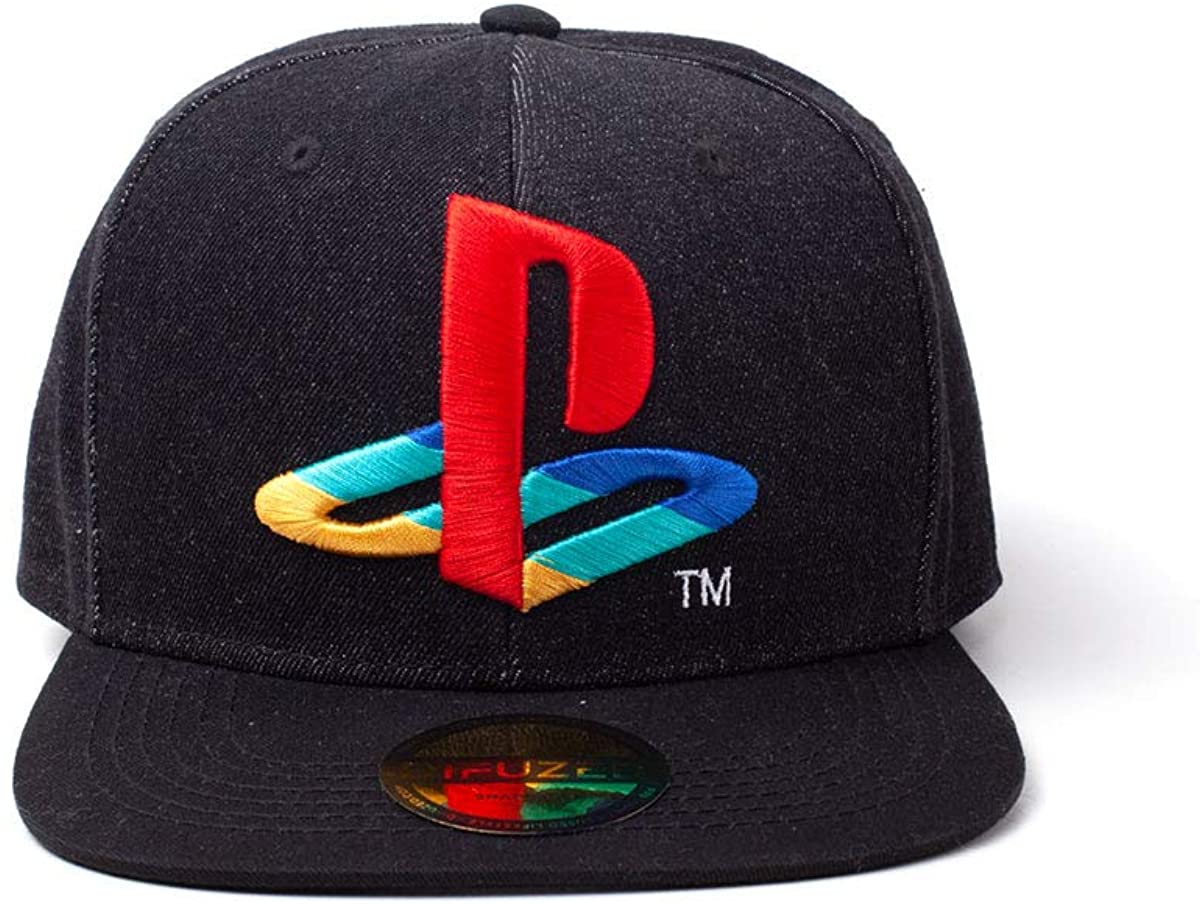 § PlayStation - Casquette Snapback en denim avec logo rétro brodé - flash vidéo