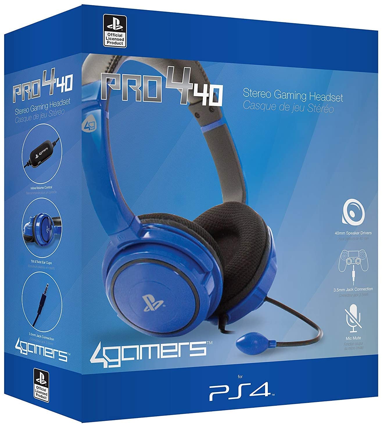 4Gamers - PRO 4-40 PS4 Licensed Wired Stereo Gaming Headset Blue - flash vidéo