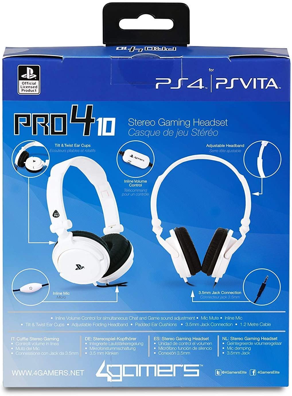 4Gamers - Casque de jeu stéréo filaire PRO 4-10 Blanc pour PS5 et PS4 - flash vidéo