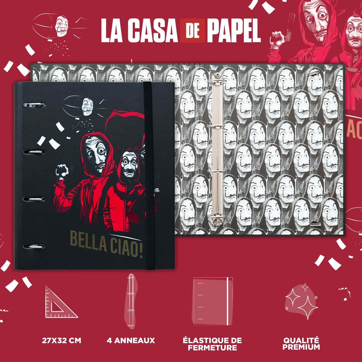 La Casa de Papel - Classeur Premium à 4 anneaux avec élastique Bella Ciao! - flash vidéo