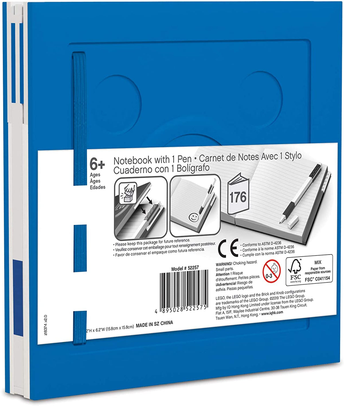 Cahier verrouillable Lego avec stylo gel - Bleu