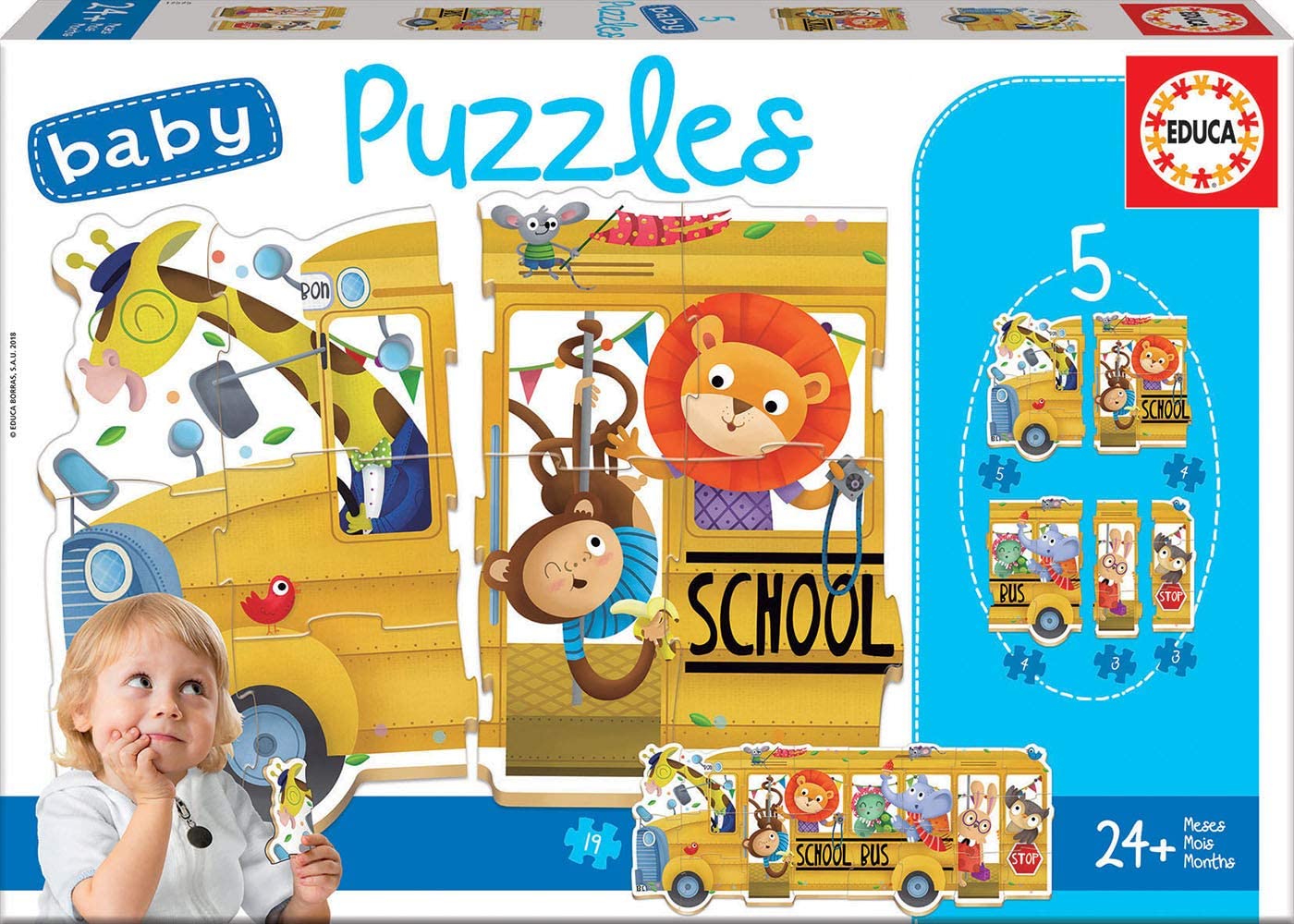 Educa 17575 Puzzle 3+4+5pcs Baby Animal Bus - flash vidéo