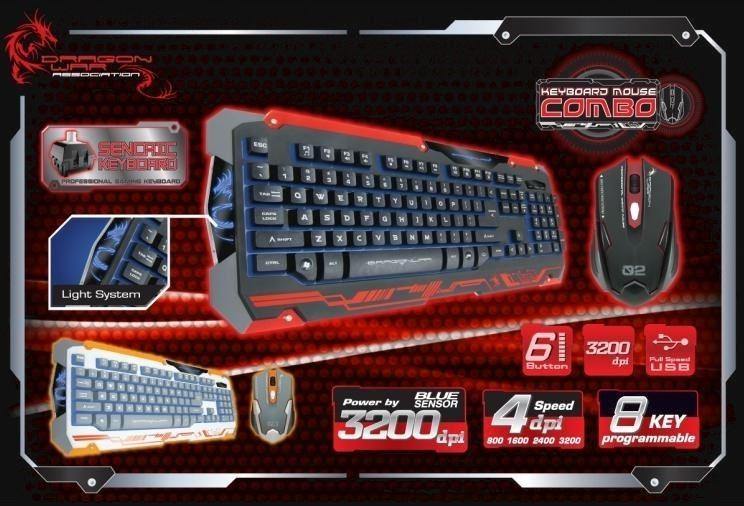 Dragonwar Sencaic Combo Mouse Keyboard Black Edition Azerty (PC) - flash vidéo