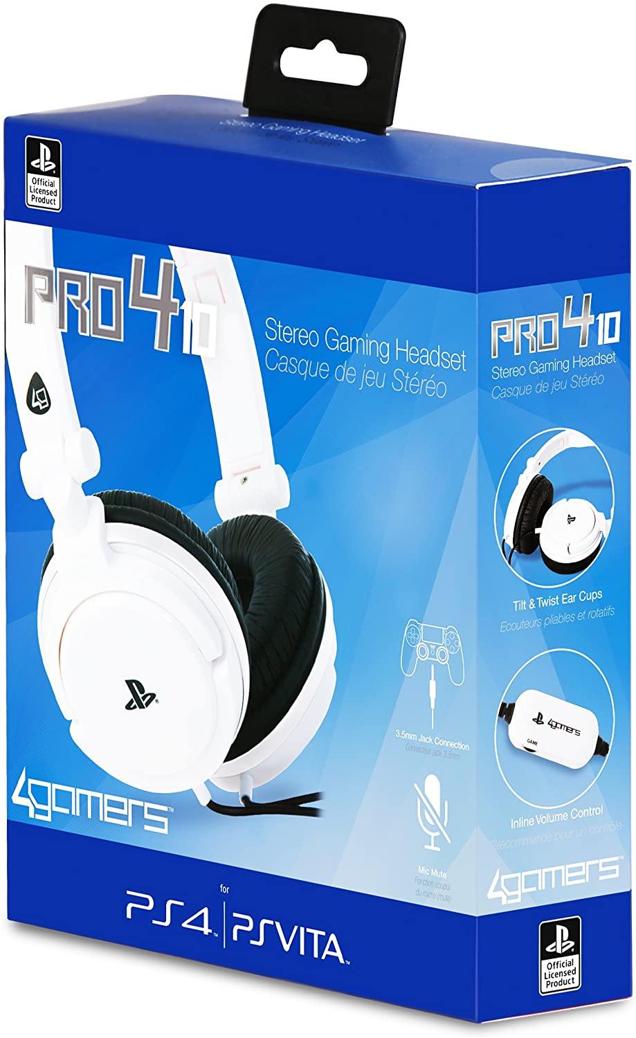 4Gamers - Casque de jeu stéréo filaire PRO 4-10 Blanc pour PS5 et PS4 - flash vidéo